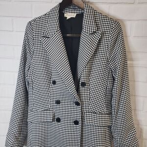 Womens Small Black and White Houndstooth Double Breasted Blazer S